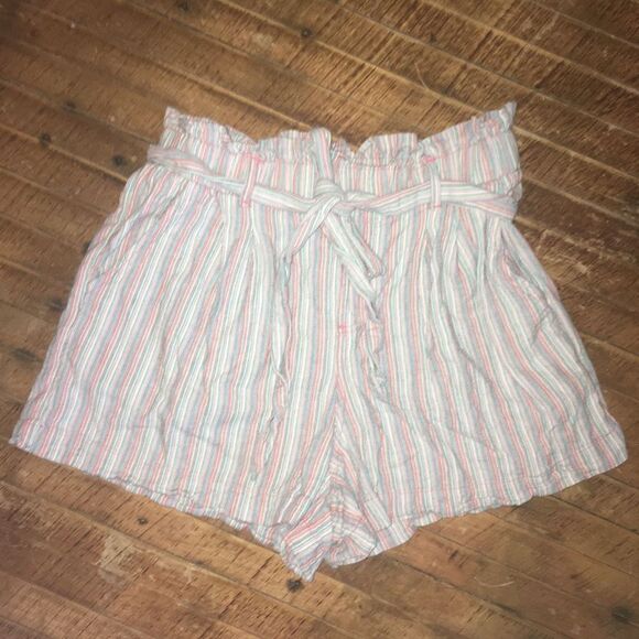American Eagle M striped paper bag raw string shorts - Picture 1 of 3
